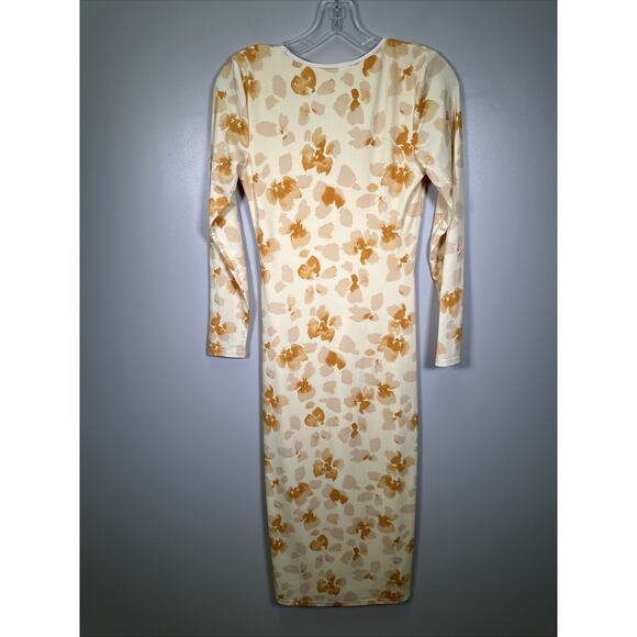Abercrombie & Fitch Midi Dress SP Yellow Floral Long Sleeve Keyhole Wedding‎ - Picture 2 of 8